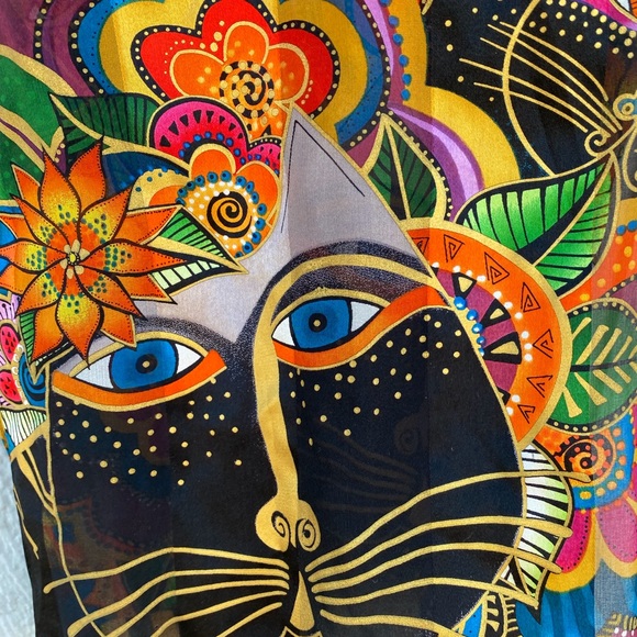 Laurel Burch Vibrant Silk Cat Print Scarf - Picture 3 of 7